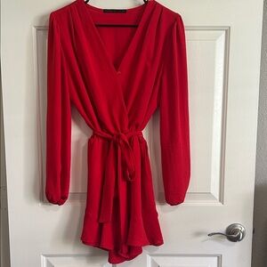 Elegant Red Long-Sleeve Jumpsuit